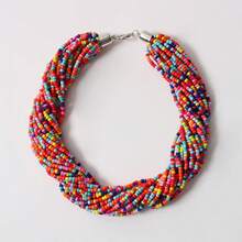 1pc Boho Multilayer Pearl Necklace, Elegant Minimalist Sexy Choker Necklace, Sweet Elegant Collarbone Chain, Brown, Rose Red, Black, White, Gifts For Ladies