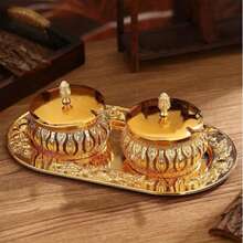 1pc European-Style Glass Sealed Jar For Kitchen Storage, Suitable For Sugar, Tea, Seasonings And Snacks, Elegant Wrought Iron Design, Fit For Home And Office Decor - Gold - View 1