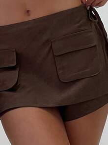 Women Fashion Casual Shorts Drawstring Elastic Waist Shorts Jeans Denim Shorts Pull On Short With Front Pockets - Coffee Brown - View 2