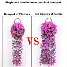 1pc 85cm Artificial Hanging Flower Decor, Decorative Lifelike Violet Evergreen Vine For Outdoor Home Wedding Garden Hanging Basket, Suitable For Halloween And Christmas