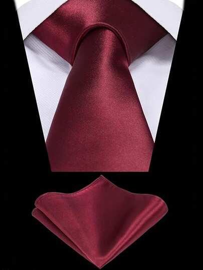 1 Set de Corbata de unicolor de 8cm y Pañuelo de Bolsillo para Hombre - Corbata de Satén con Pañuelo, Conjunto de Corbata y Pañuelo de Bolsillo para Negocios