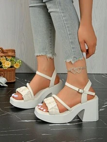 Fashionable Platform Sandals For Women, Summer 2025 New Arrival, Thick Heel, Water Resistant, Slimming - Beige - View 6
