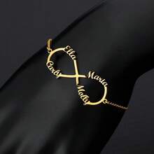 Customized Double Heart & Infinity Symbol Bracelet, Stainless Steel Personalized Wristband, Birthday Gift, Black/Silver/Gold, Fashion, Colorful, Retro, Minimalist, Unisex, Casual, Cute, Customizable, Unique, Ideal Gift For Him/Her, Boyfriend/Girlfriend, Parents, Family, Friends, Suitable For Anniversary, Birthday, Graduation, Prom, Party,Jewellery For Ladies - Multicolor - View 6