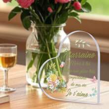 1PC Charming French Godmother Godfather Acrylic Sign Plaque, Marraine Parrain Sign, Stylish And Simple Heart Desktop Decoration, Perfect For Birthday Lovers Engagement Anniversary Sign Home Living Room Table Party Decorations Supplies Art Craft Ornament Romantic Surprise