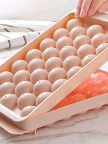 1pc Round Ice Cube Tray With Lid & Drainage, 33 Compartments, Home Diy Ice Making Mold For Refrigerator,Summer,Summer Sets, For Outdoor, Camping - Blue - View 7