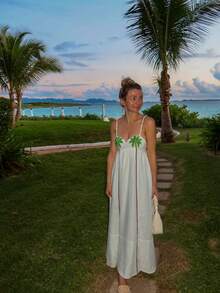 Women's Y2K Long Dress Coconut Tree Print Sleeveless Spaghetti Strap A-Line Summer Beach Dress