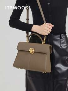 ITAMOOD Bolsas Elegantes Inspiradas em Designer, Bolsa de Ombro de Abas e Bolsa Casual de Negócios Leve, Presentes do Dia das Mães para Mulheres, Couro Legítimo de Vaca Togomotivo Vintage Luxuoso com Padrão de Seixo da Camada Superior - Multicolorido - Visão 7