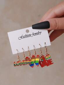 6pcs/Set Pride Month Earrings, Fashionable LGBT Rainbow Heart Shaped Earrings Set, Suitable For Men And Women, Great Gift For Friends And Girlfriends, Holiday Present