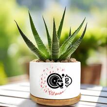 1pc DJ Ceramic Planter With Bamboo Tray (3.6"X2.6"), Succulent Planter, DJ Theme: Vinyl Record Turning, Musical Notes Flying, Headphones Playing Music, Planter Gift, Yard Decor, Desktop Decor