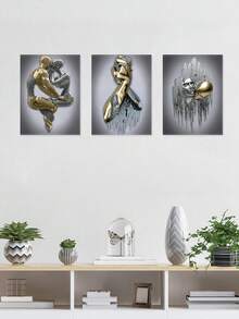 3pcs Modern Wall Art, Decorative Artwork, Metal Print Posters, Fashion Canvas Artwork Paintings, Elegant Wall Art, Classic Paintings, Room Aesthetic, Home Decoration, Ideal Gift, For Living Room, Bedroom, Bathroom, Optional Frame, Wall Art With Frame