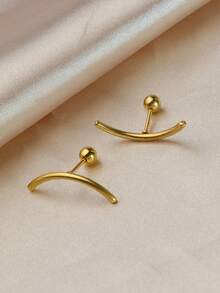 2pcs 20G Simple Line Stainless Steel Screw Back Stud Earrings For Women Men Fashion Arc Shape Cartilage Helix Flat Conch Piercing Punk Ear Jewelry - A Pair Of Stainless Steel Curved Earrings - View 6