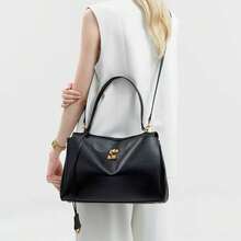 Genuine Leather Shoulder Bags For Women, Designer Handbags Women, Black Purses And Bags Ladies,  Travel Essential, Valentine's Day  Gifts Women, Luxury Brand Large-Capacity Bags, High-Quality Cowhide Crossbody Tote Bags, Armpit Bag, Lock, Multi-Compartment, Adjustable Shoulder Strap - 黑色 - 查看 2