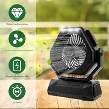 NetHong USB Rechargeable Battery Powered Tent Fan Portable Camping Fan With LED Lantern - Black - View 1