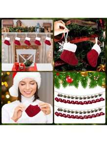 Decoraciones navideñas - Juego de cubiertos en forma de calcetín navideño miniatura, 12 piezas, calcetines navideños clásicos pequeños para decorar la chimenea, decoraciones colgantes para fiestas navideñas