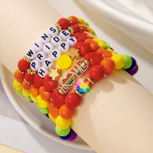 Multipack Rainbow Color Clay Bracelet, Rainbow Flag, Bisexual Pride Bracelet, Various Acrylic Beads And Elastic Bracelet Set