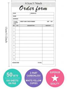 Thank You Receipt Books With Cardboard, 2-Part Small Business Carbon-Free Invoice Book 3.74x5.12 Inches(Set Of 50) Order Book Receipt Books Invoice Book For Business,School Supplies,Back To School