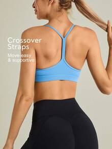 Tender Angel 1pc Women's Sports Bra One-Piece Racerback Design With Removable Pads, Minimalist Style For Running & Fitness Spring - Blue - View 4