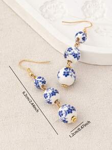 2 piezas de Elegantes pendientes de mujer de cuentas de cristal con borlas, estilo chino de porcelana azul y blanco con flores, multicolor, apropiados para fiestas, banquetes y uso diario