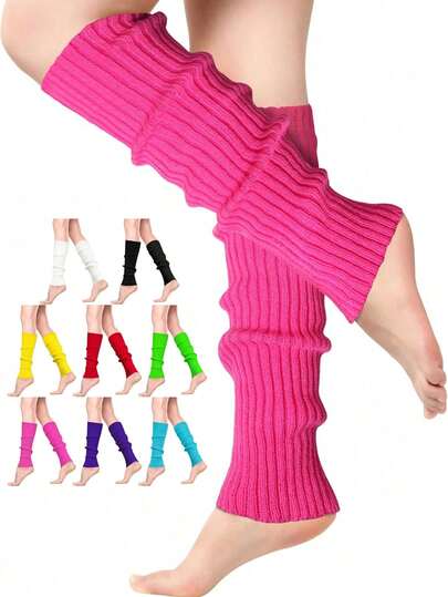 1 Pair Women's Knitted Leg Warmers - Solid Color Knee-High, Great For Sports Activities, Fall / Winter