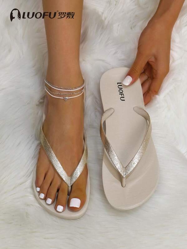 luofu Fashionable Flip Flops For Women, Bling Bling Toe Post PVC Slippers
