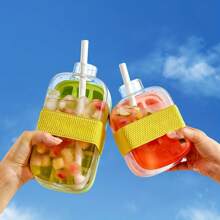 Ice Water Cup With Straw: Ice Cube Cup - No Need To Share Ice Cubes With Others. Just Press To Remove The Ice Cubes. Perfect For Families And Pool Parties. It Can Enable You To Enjoy Summer Frozen Beverages Better. Household Ice-Making Molds.