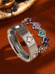 2 Stück Edelstahl mit 18 Karat Vergoldung Kleeblatt Ringe, eleganter Damen Armreif Schmuck, geeignet für den täglichen Gebrauch und als Geschenk