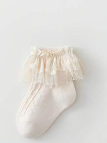 1 Par de Meias com Renda para Meninas, Meias de Bebê Finas e Respiráveis, 100% Algodão, Primavera/Verão