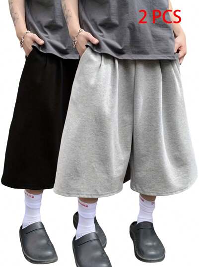 2pcs/Set Men's Summer Casual Street Style Knee-Length Shorts