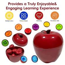 12 件苹果形状分类鸡蛋套装 - 蒙特梭利幼儿学习玩具，用于培养精细运动技能、形状和颜色识别，适合 10 个月以上婴儿的早期教育礼物（红苹果设计，男孩女孩圣诞节/生日礼物） - 酒紅色 - 查看 3