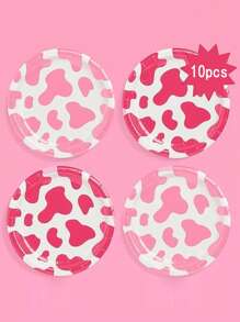 10pcs Pink Cow Print Paper Tray- 7 "/9" Plate, Dinner Tray, Disposable Paper Tray, Bachelorette Party Decor, Last Rodeo, Rodeo Birthday Party, Cool Cake Plate