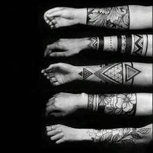 9pcs Temporary Tattoos, Waterproof And Long Lasting Arm Band Designs - Black - View 7