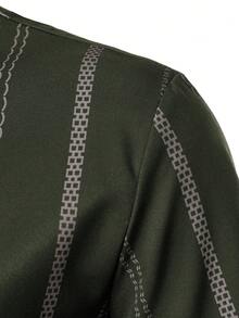 Men's Summer Lightweight Business Casual Geometric Striped Polo Shirt, Green - Army Green - View 6