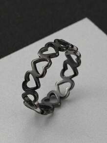 1pc Men's Black Heart-Shaped Ring, Suitable For Everyday Wear
