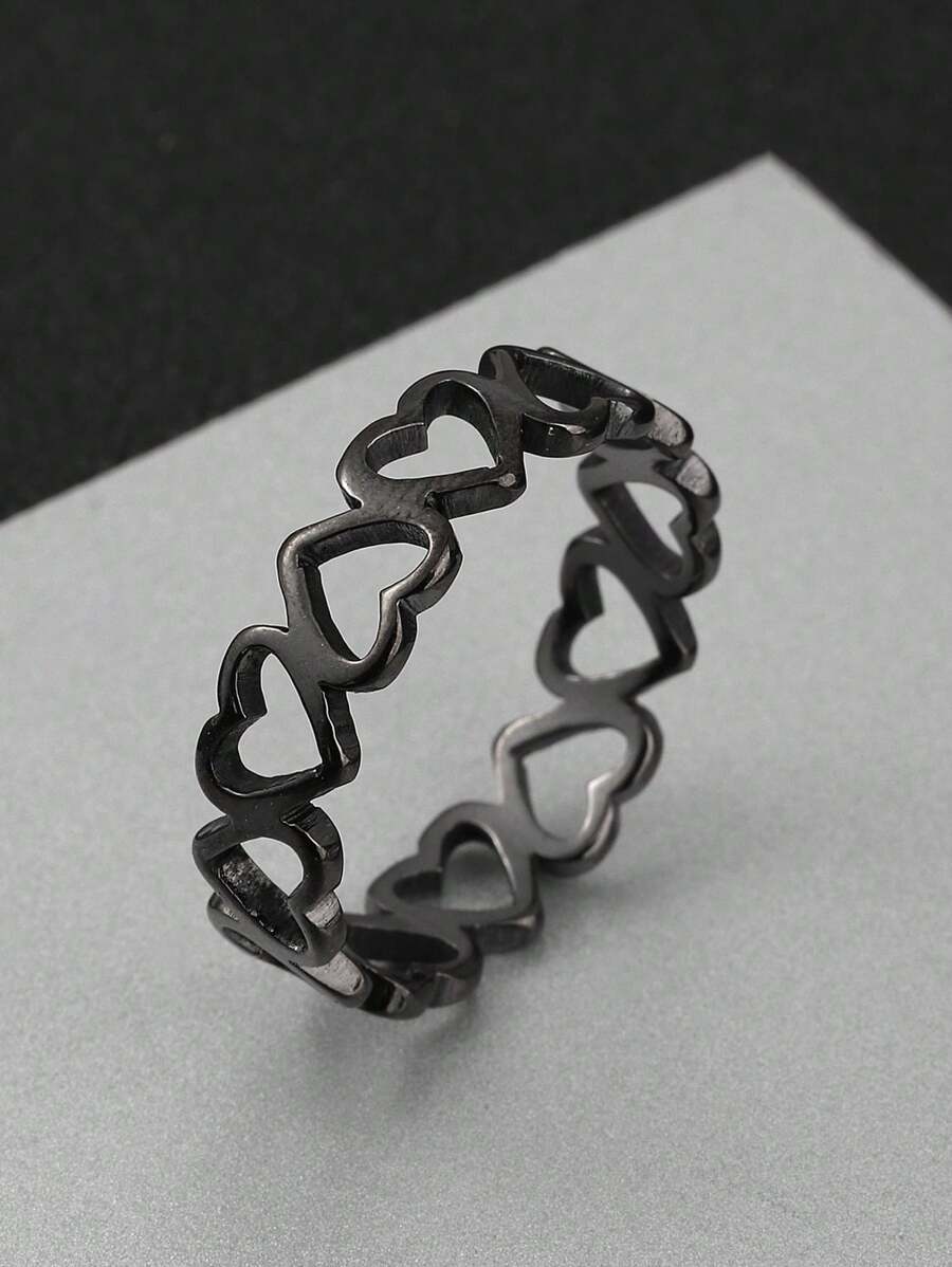 1pc Men's Black Heart-Shaped Ring, Suitable For Everyday Wear