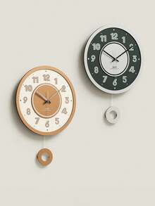 WOZOOM Wozoom Modern Minimalist Round Wall Clock, Overall Beige & Brown Color Scheme, Concise And Elegant. The Dial Features Bold Numeral Lines, Central Brown Circular Ring With Silver Pointers, Sophisticated Design. Pendulum Swing At The Bottom Adds Liveliness. Perfect Home Decor Choice For Living Room, Bedroom, Etc.