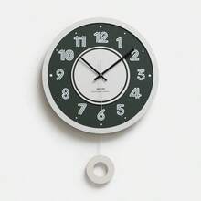 WOZOOM Wozoom Modern Minimalist Round Wall Clock, Overall Beige & Brown Color Scheme, Concise And Elegant. The Dial Features Bold Numeral Lines, Central Brown Circular Ring With Silver Pointers, Sophisticated Design. Pendulum Swing At The Bottom Adds Liveliness. Perfect Home Decor Choice For Living Room, Bedroom, Etc.