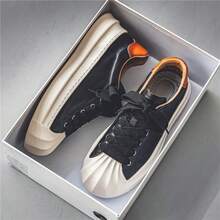 New Fashion Men Casual Niche Low-Top Design Slip On Sneakers, Versatile Thick Sole Sports Shoes, Color Block - Black - View 5