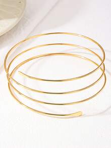 1pc Minimalist Metal Line Bracelet Bangle, Suitable For Everyday Wear - Yellow Gold - View 4