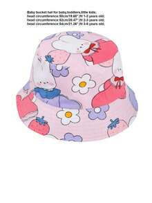 1 Pieza Sombrero de cubo rosa con diseño de flor y conejo de dibujos animados para niñas, adecuado para actividades al aire libre diarias, playa, protección solar - Rosa - Ver 4