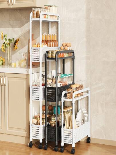 1 pieza Estantería de almacenamiento de espacio estrecho, carrito estrecho, carrito móvil de piso, estantería de almacenamiento de varios niveles para cocina, baño y bordes estrechos, soporta carga pesada, resistente y duradera, estantería de almacenamiento multifuncional para aperitivos, costado del refrigerador, hogar, dormitorio de estudiante, vacaciones, regalos