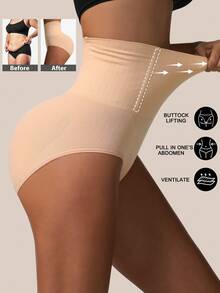 1 Pc Seamless High Waist Shaping Panties Tummy Control Underwear Slimming Butt Lifter Waist Trainer Body Shaper Shapewear Panties Women's Underwear Sheath Flat Belly Woman Lingerie Briefs - Beige - View 1