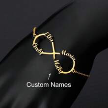 Customized Double Heart & Infinity Symbol Bracelet, Stainless Steel Personalized Wristband, Birthday Gift, Black/Silver/Gold, Fashion, Colorful, Retro, Minimalist, Unisex, Casual, Cute, Customizable, Unique, Ideal Gift For Him/Her, Boyfriend/Girlfriend, Parents, Family, Friends, Suitable For Anniversary, Birthday, Graduation, Prom, Party,Jewellery For Ladies - Multicolor - View 9