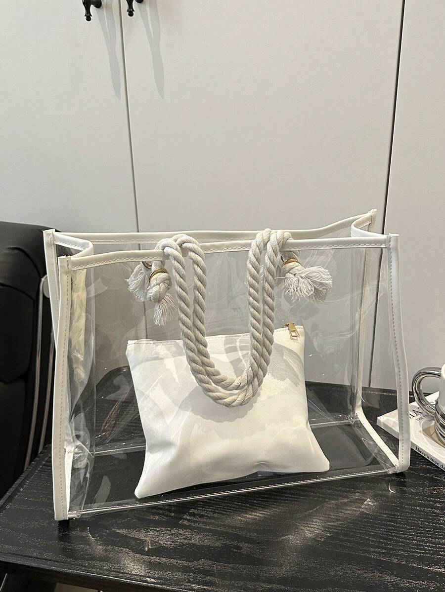 2件套女士时尚拼色透明沙滩手提包 - 彩色 - 查看 1