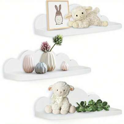 1/3 Repisa flotante de nube en miniatura | Estante de exhibición multifuncional de montaje en pared | 2 formas de montaje | Fácil instalación para decoración de habitación de bebé, sala de estar, dormitorio y baño