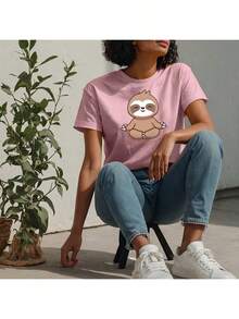 Women's T-Shirt Sloth Breathe Inhale Don't Freak Out - Sloth - 100% Cotton - Màu Hồng baby - Xem 5