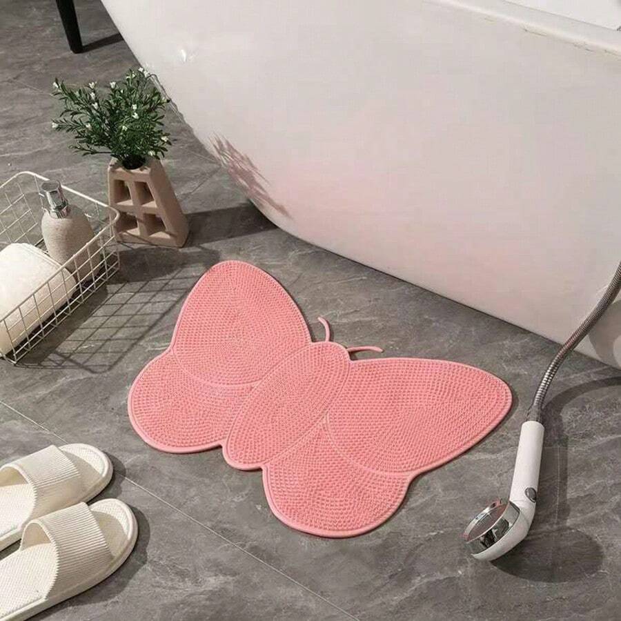 3D Butterfly Shaped Bathroom Mat, Foot Massage, Quick Drying And Non-Slip - Rosa - View 1