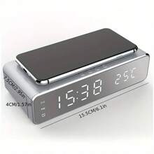 3合1快速無線充電座，搭配LED鬧鐘和溫度計 - 簡潔觸控設計，適用於家庭或辦公室