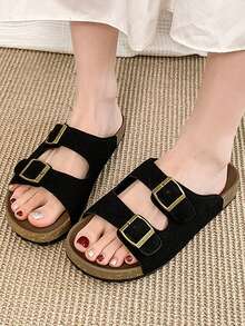 1 Pair Black Light-Weight Summer Slippers, Fashionable Comfortable Non-Slip House Slippers - Black - View 1