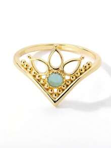 1PC Stainless Steel Lotus Flower Ring For Women Gold Color Vintage Stone Opal Oval Flower Ring Fashion Aesthetic Jewelry Gift