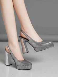 女士镂空高跟鞋，超高跟，粉色、杏色、白色、黑色、红色、银色、金色可选，时尚百搭 - 灰色 - 查看 3